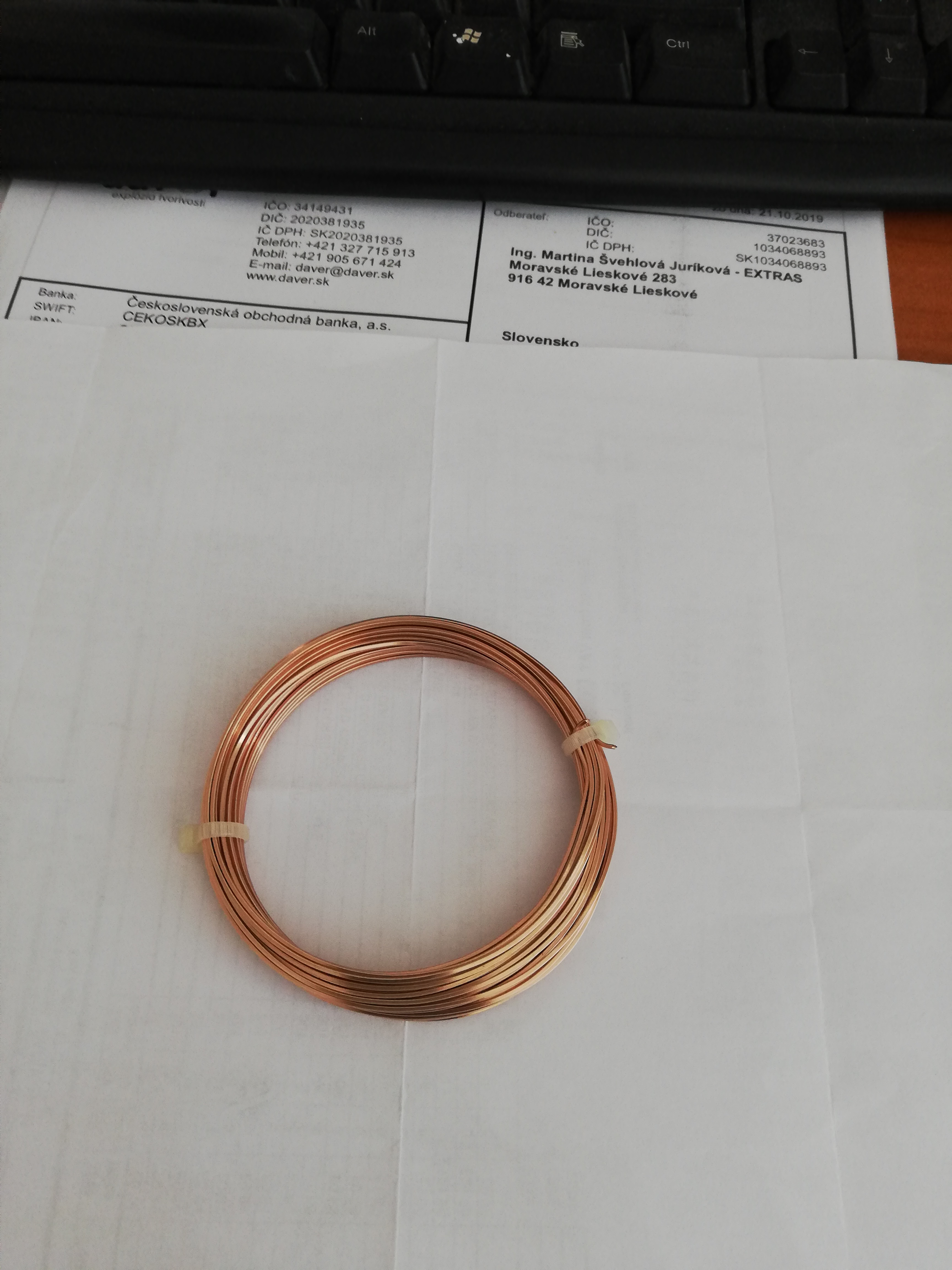Drôt medený, štvorcový 0,8 mm, 6 m - farba ružové zlato