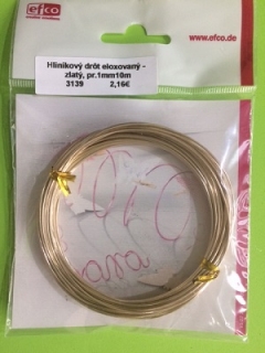 Hliníkový drôt eloxovaný, pr. 1mm, 10 m -zlatá  farba
