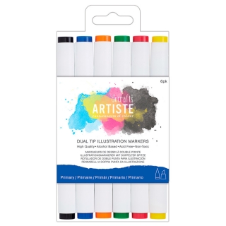 Sada 6 ks značkovačov Docrafts Artiste s dvojitým hrotom, primary